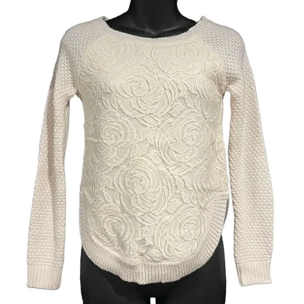 Cloud Chaser Off-White Cream Lace Rose Roses Sweater Women’s XS